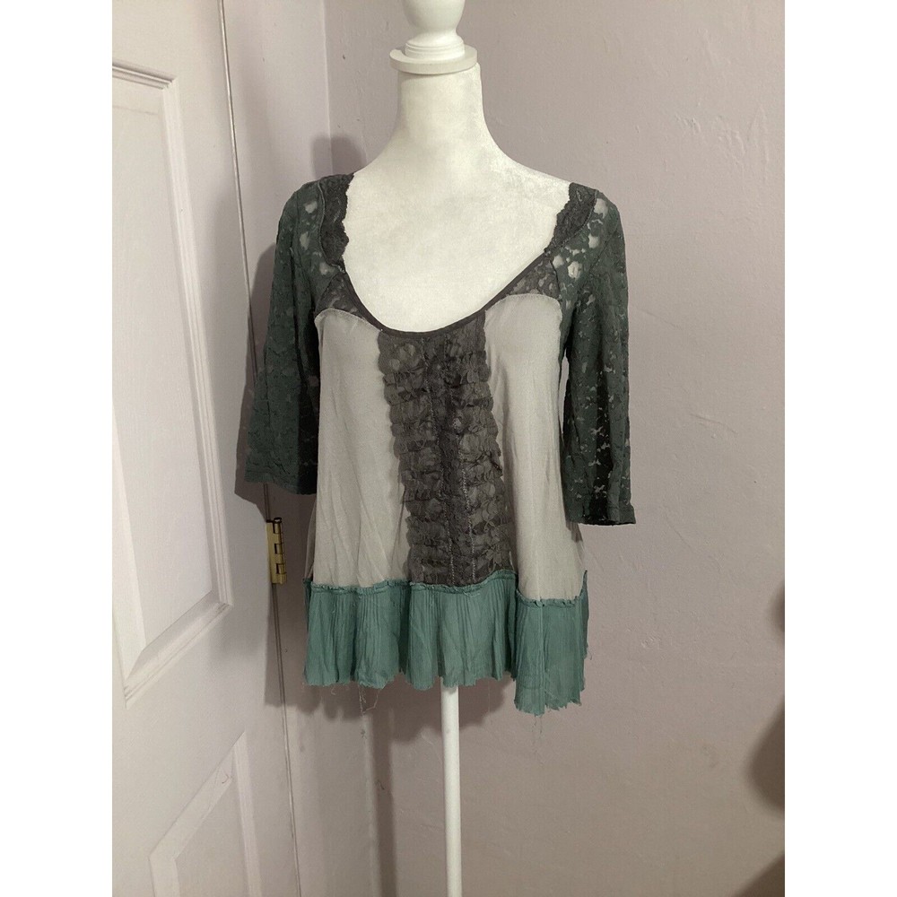 Free People Modal Colorblock Lace Sleeve Blouse